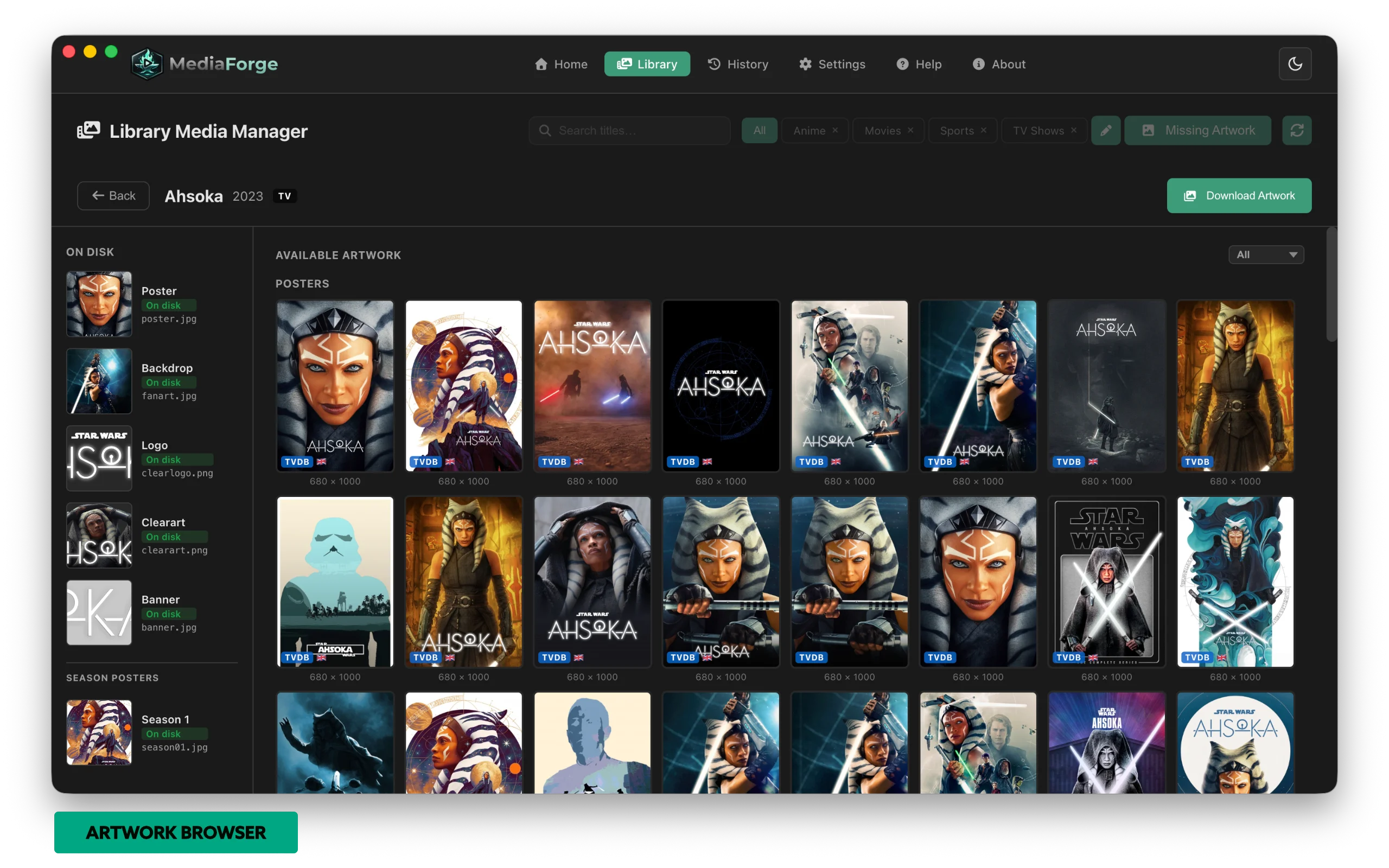 Media Forge — Artwork Browser